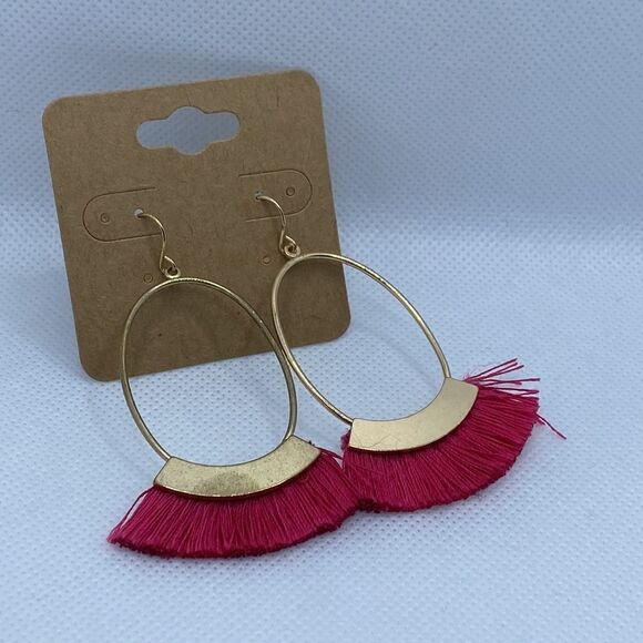 💛 Gold Pink String Tassel Earrings (defect) - Picture 2 of 2